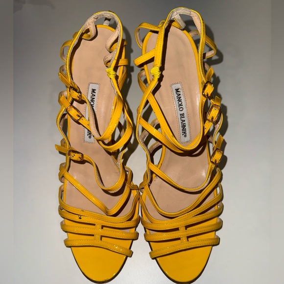 Manolo Blahnik Yellow Strappy Heels - Picture 3 of 5
